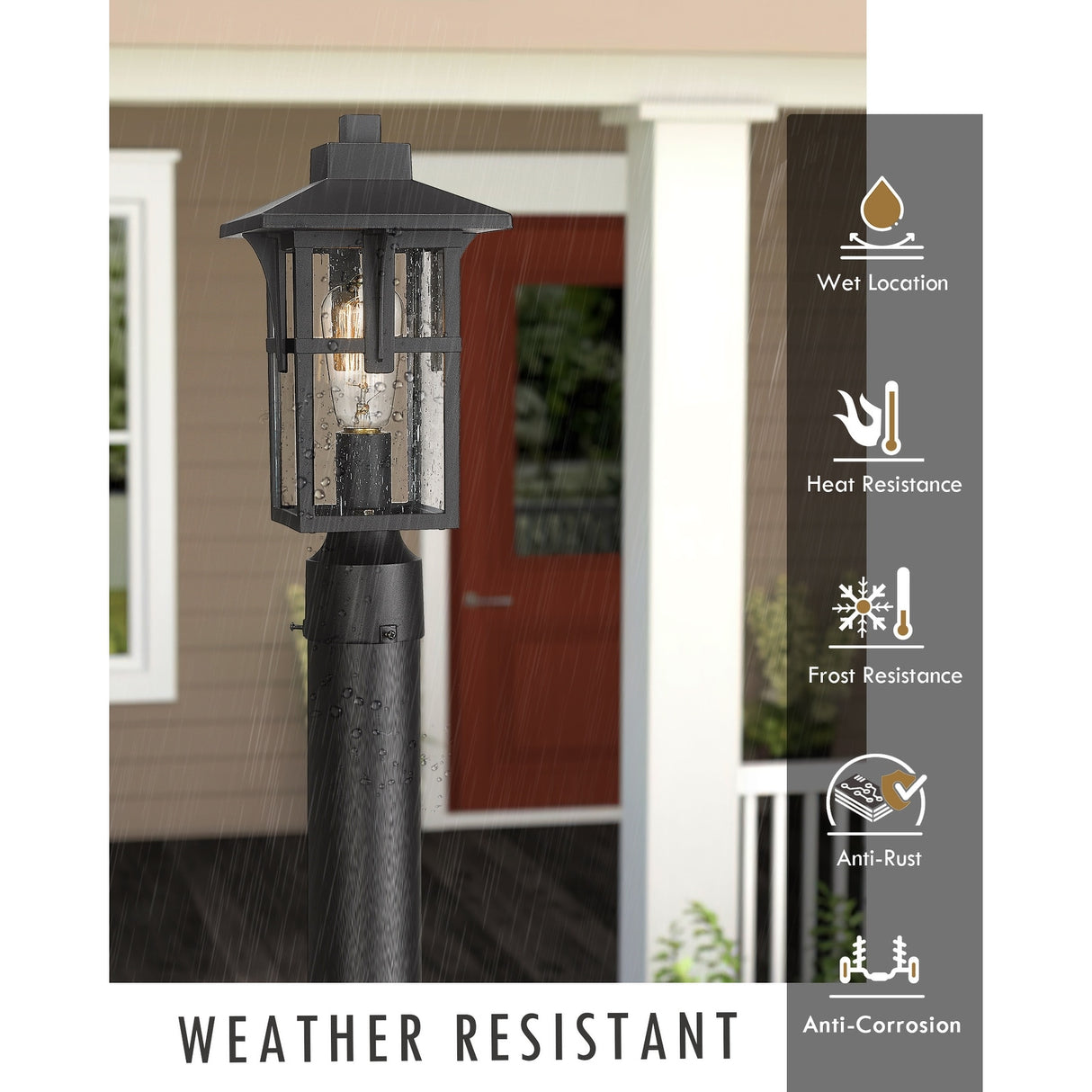 JAZAVA Outdoor Post Light, Outdoor Pole Lantern Pillar Light Fixture with Seeded Glass Shade, Matte Black Finish