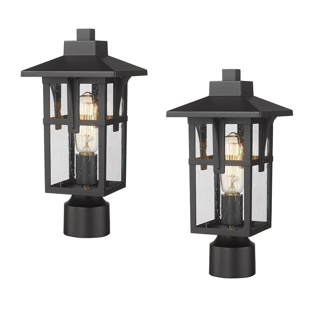 JAZAVA Outdoor Post Light, Outdoor Pole Lantern Pillar Light Fixture with Seeded Glass Shade, Matte Black Finish