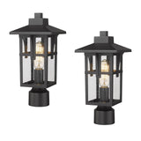 JAZAVA Outdoor Post Light, Outdoor Pole Lantern Pillar Light Fixture with Seeded Glass Shade, Matte Black Finish