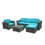 Outdoor Rattan 6 Pieces Sectional Sofa Set With Cushion
