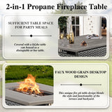 Outdoor Rattan Chair Ottoman Set with Fire Pit Table - Grey
