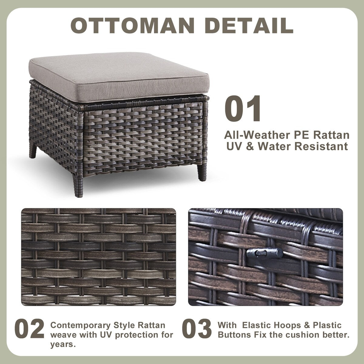 Outdoor Rattan Chair Ottoman Set with Fire Pit Table - Grey