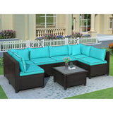 Outdoor Rattan Wicker Sofa Set with Planked Coffee Table
