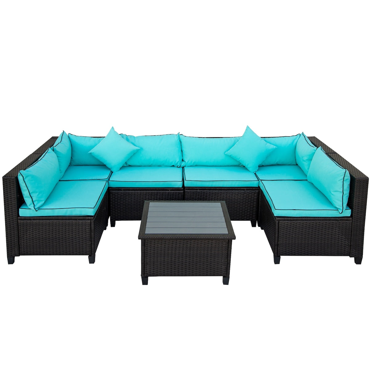 Outdoor Rattan Wicker Sofa Set with Planked Coffee Table
