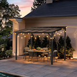 Outdoor Rectangle Wall Mounted Gazebo with Metal Frame Lean to Pergola Sunroom with Sloping Soft-Roof