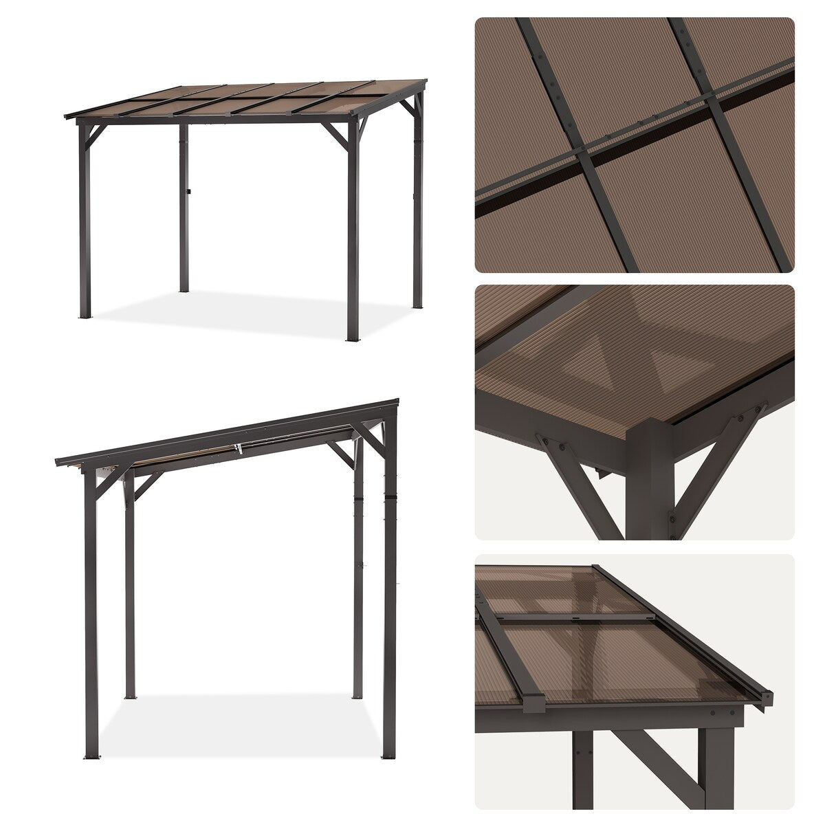 Outdoor Rectangle Wall Mounted Gazebo with Metal Frame Lean to Pergola Sunroom with Sloping Soft-Roof
