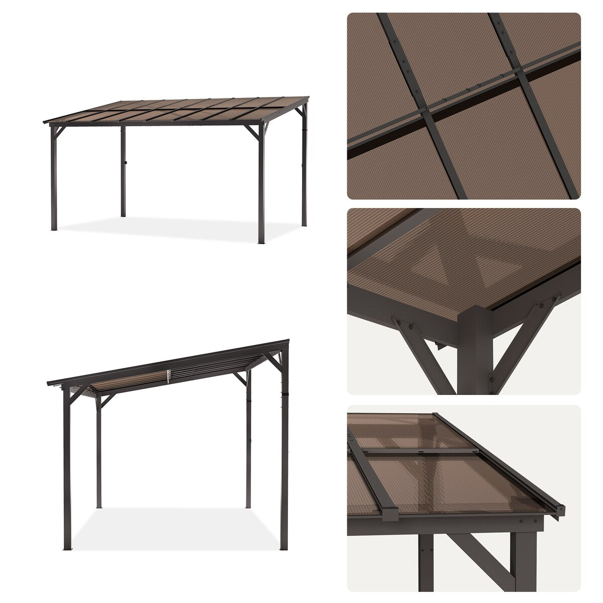 Outdoor Rectangle Wall Mounted Gazebo with Metal Frame Lean to Pergola Sunroom with Sloping Soft-Roof