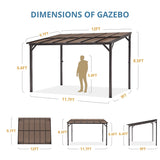 Outdoor Rectangle Wall Mounted Gazebo with Metal Frame Lean to Pergola Sunroom with Sloping Soft-Roof