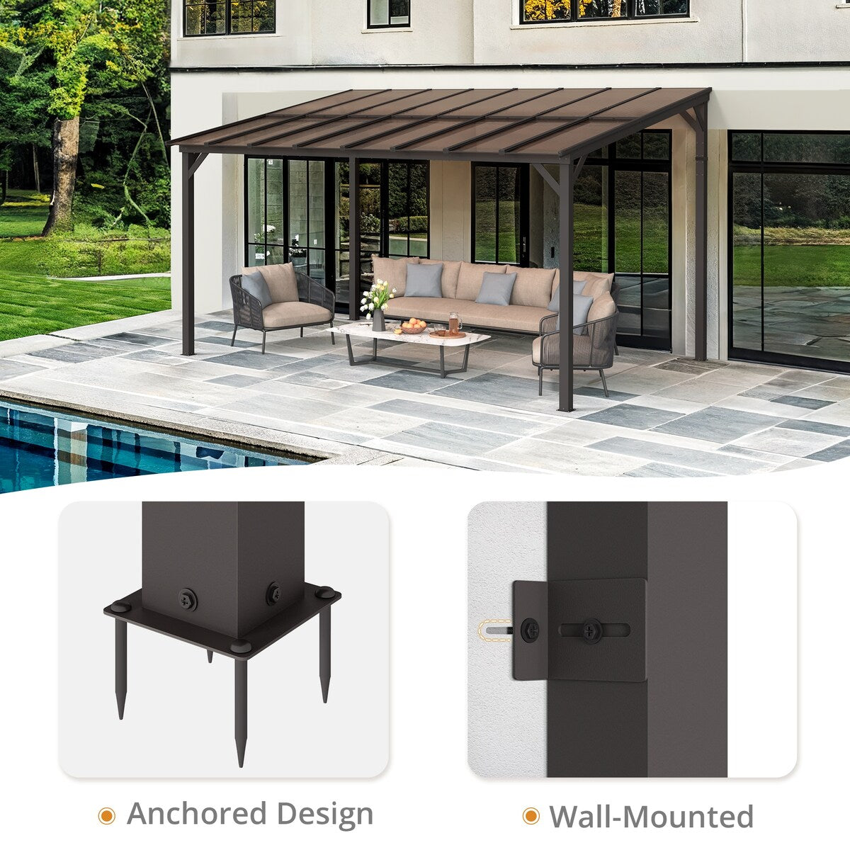 Outdoor Rectangle Wall Mounted Gazebo with Metal Frame Lean to Pergola Sunroom with Sloping Soft-Roof