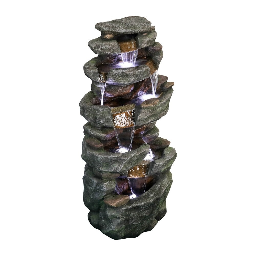 Outdoor Relaxing Water Fountain -6-Tier Outdoor Fountain w/LED Light