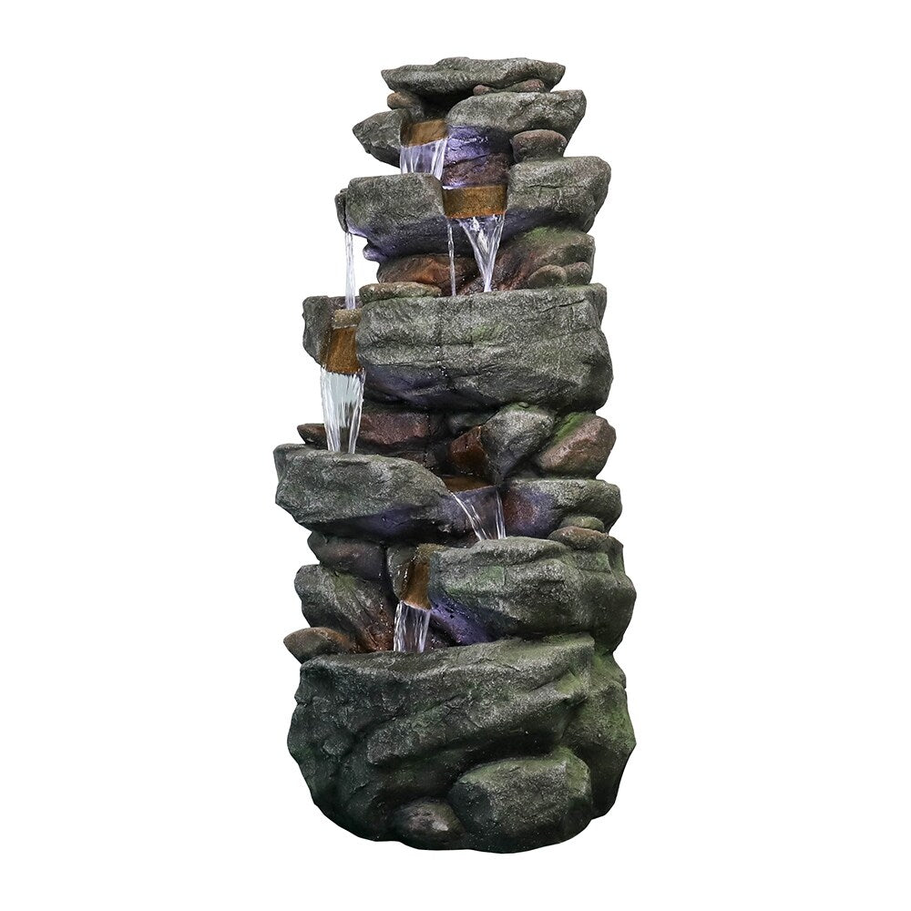 Outdoor Relaxing Water Fountain -6-Tier Outdoor Fountain w/LED Light