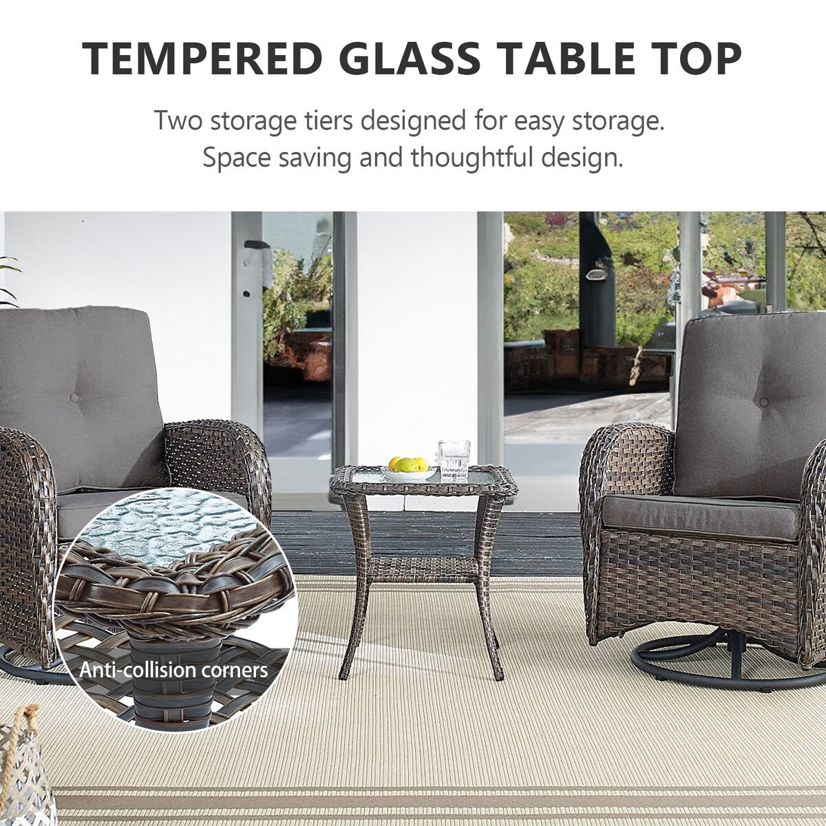 Outdoor Rocker Patio Chairs 360 ° Swivel with Ottoman
