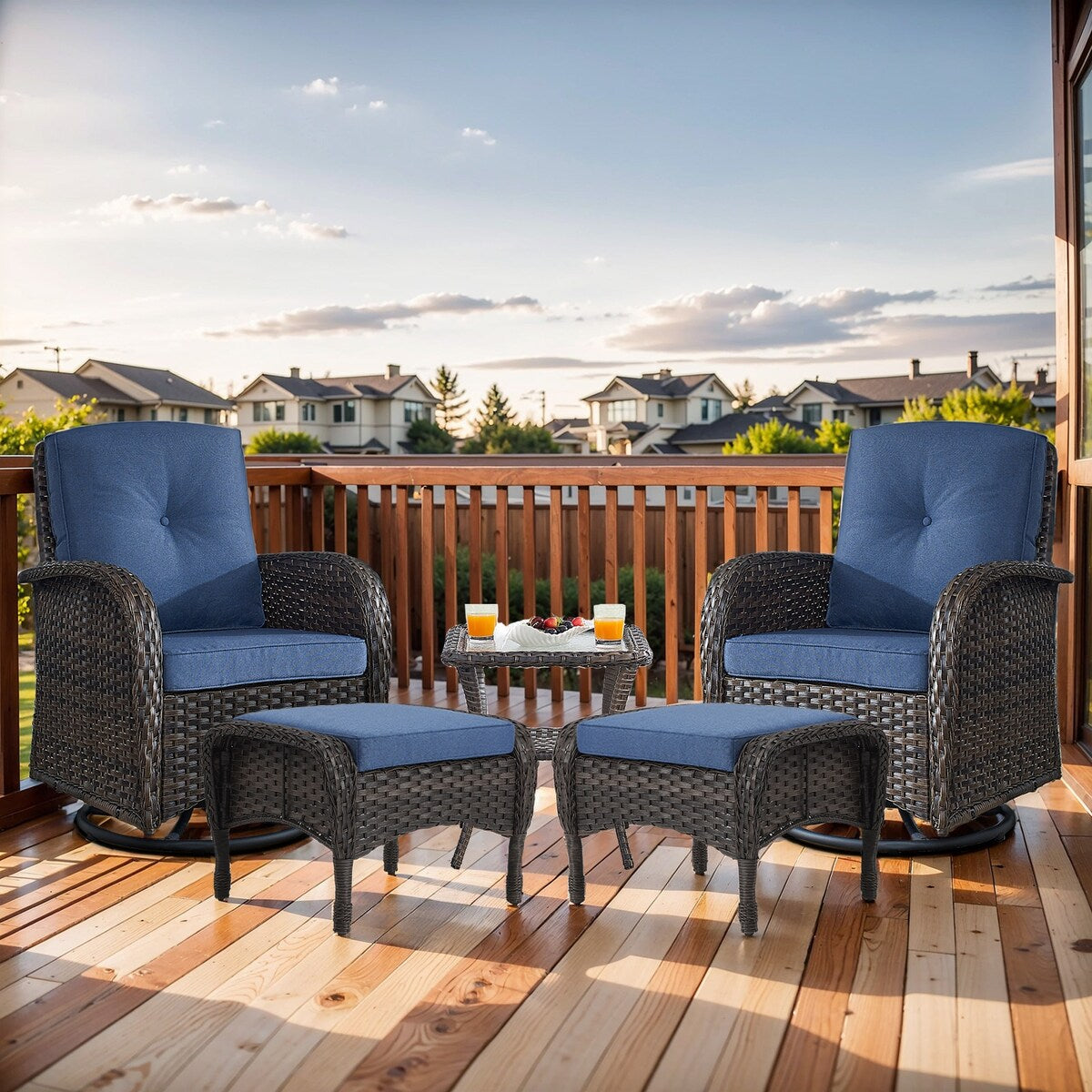 Outdoor Rocker Patio Chairs 360 ° Swivel with Ottoman