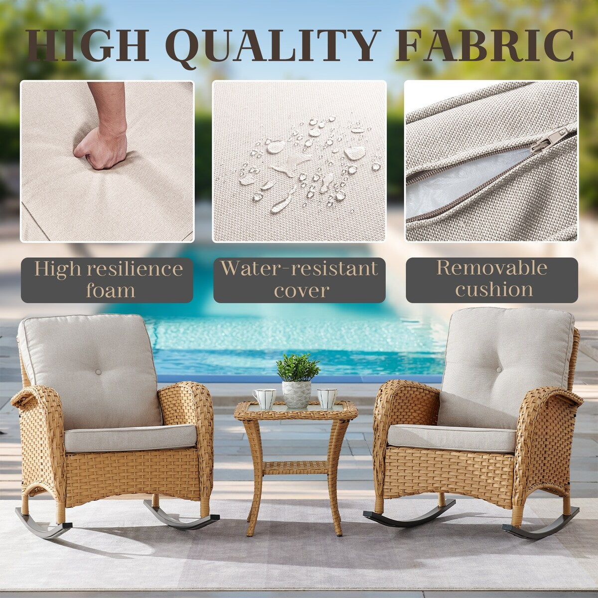 Outdoor Rocking Chairs Set of 3 - Yellow