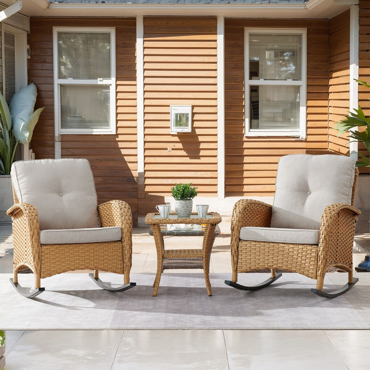 Outdoor Rocking Chairs Set of 3 - Yellow