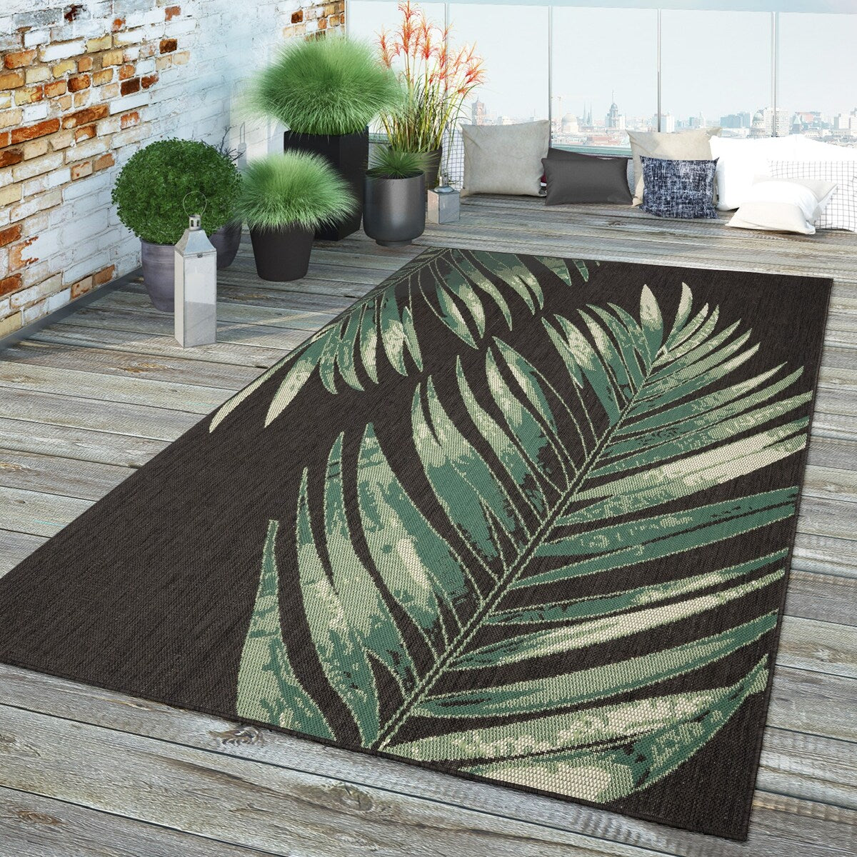 Outdoor Rug with Floral Palm Leaf Design Waterproof