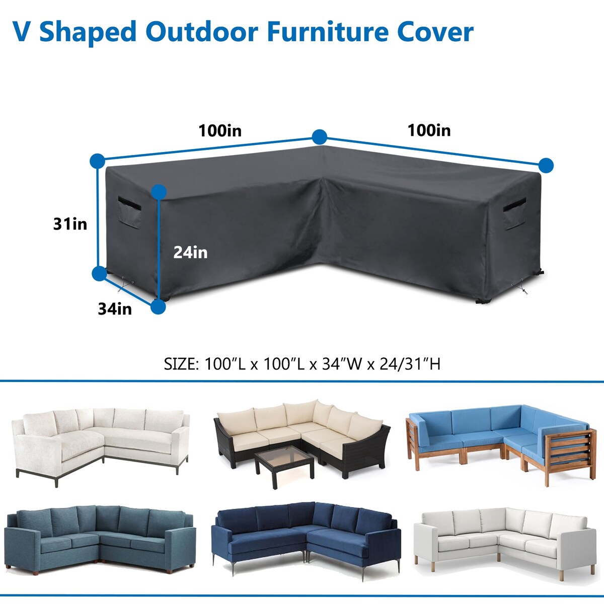 Outdoor Sectional Cover Waterproof & UV-Resistant Garden Couch Cover