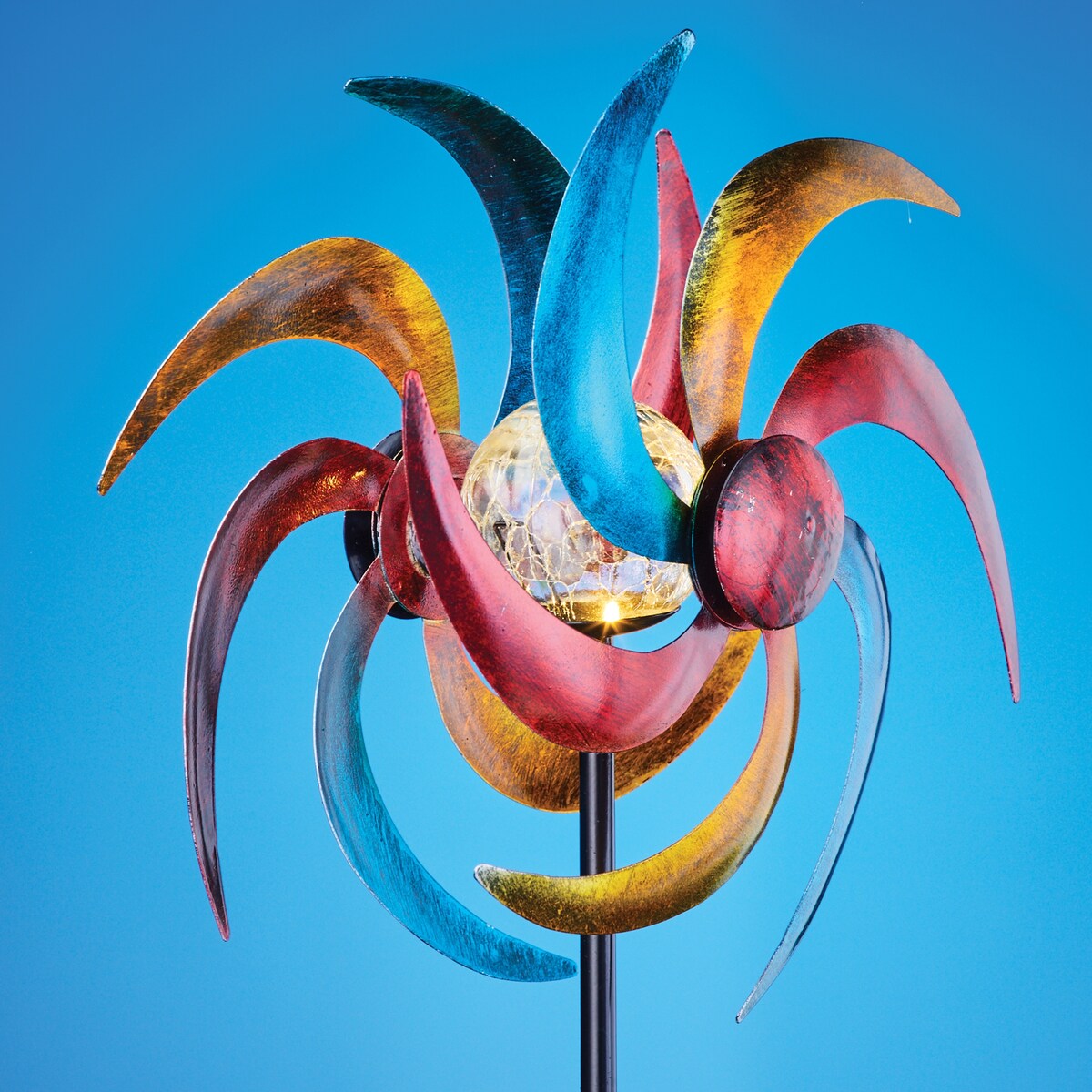 Outdoor Solar Double Wind Spinner Garden Stake - 9.12 x 35.87 x 5