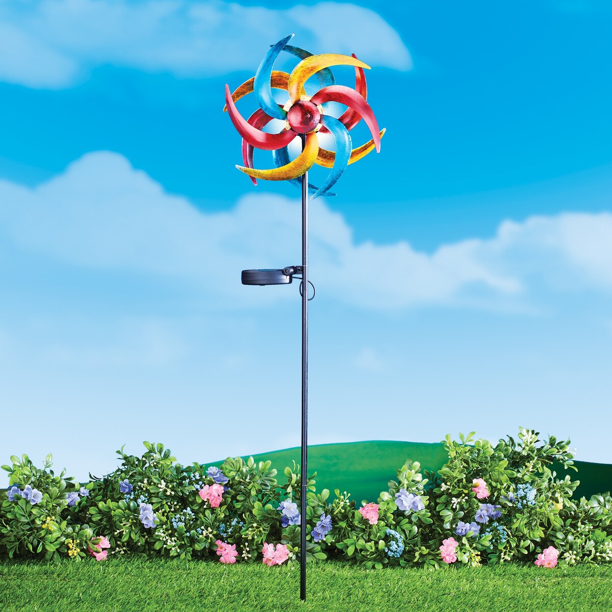 Outdoor Solar Double Wind Spinner Garden Stake - 9.12 x 35.87 x 5