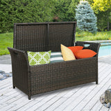 Outdoor Storage Bench Rattan Style Deck Box w/Cushion