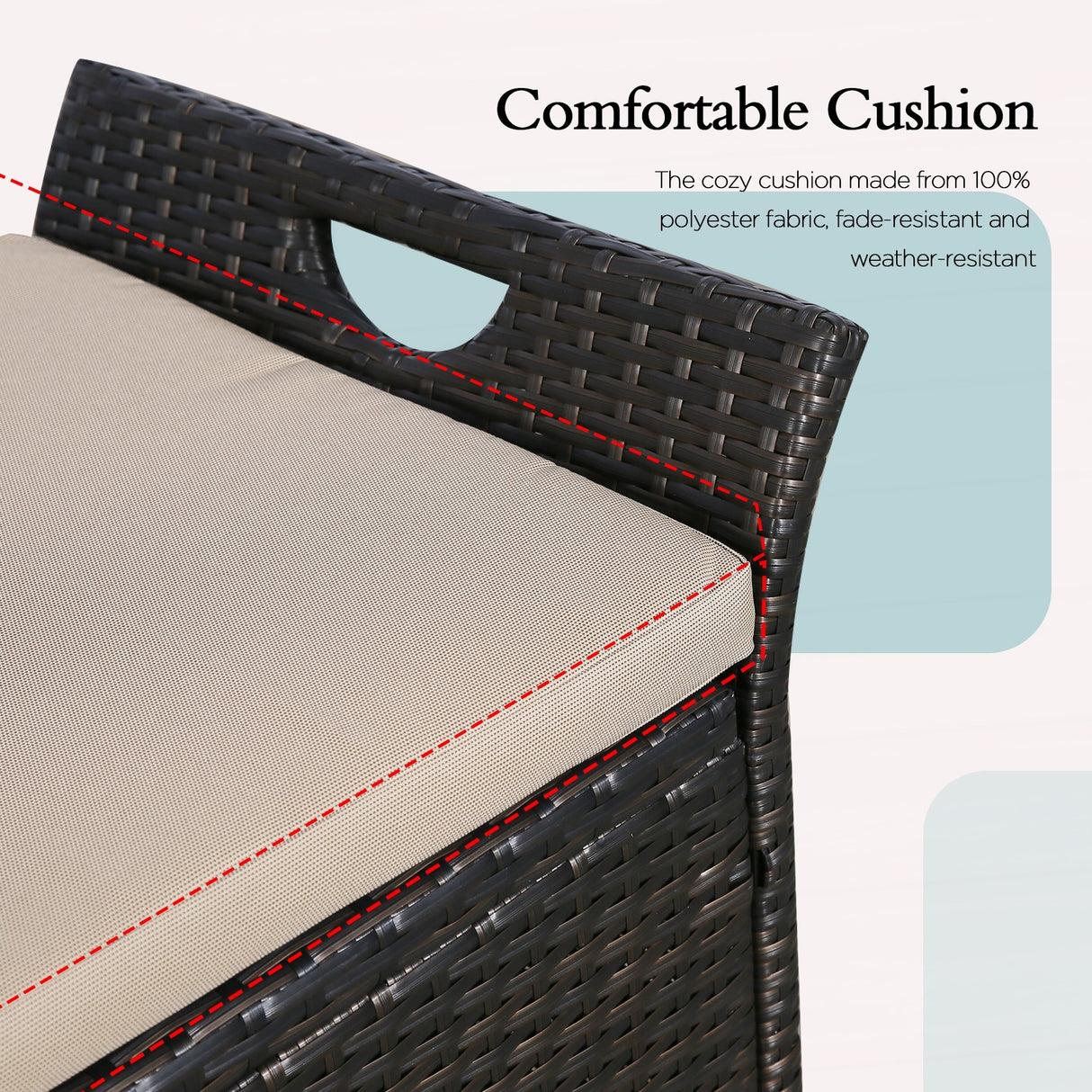 Outdoor Storage Bench Rattan Style Deck Box w/Cushion