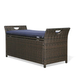 Outdoor Storage Bench Rattan Style Deck Box w/Cushion
