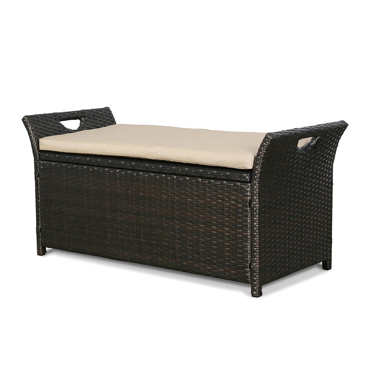 Outdoor Storage Bench Rattan Style Deck Box w/Cushion