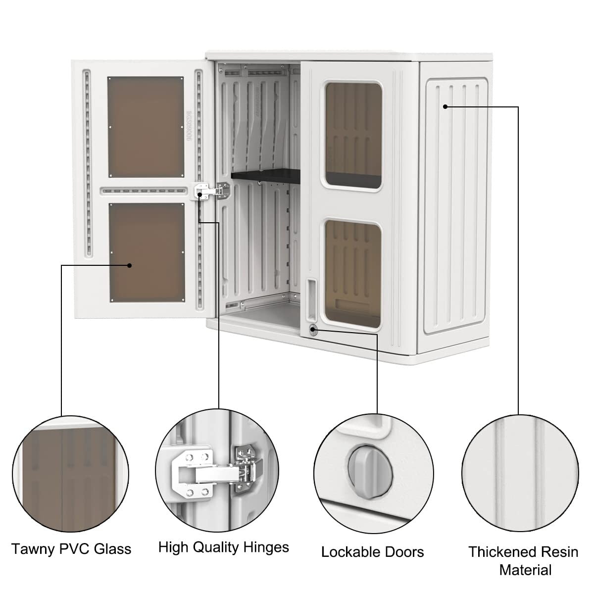 Outdoor Storage Cabinet Waterproof,Resin Garage and Laundry Room Wall Mounted Cabinets, Outdoor Box with Doors and Shelves