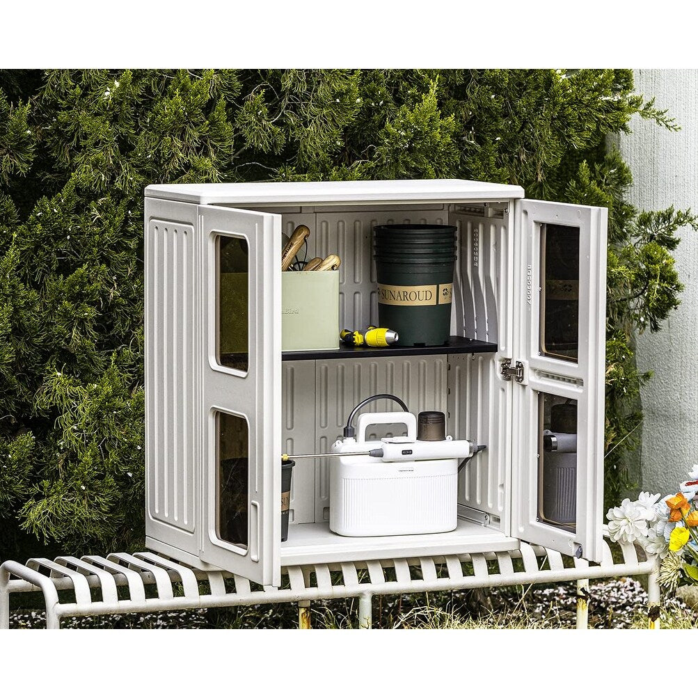 Outdoor Storage Cabinet Waterproof,Resin Garage and Laundry Room Wall Mounted Cabinets, Outdoor Box with Doors and Shelves