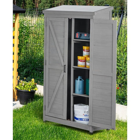Outdoor Storage Cabinet and Metal Top,Garden Storage Shed,Outdoor Wood Tall Shed
