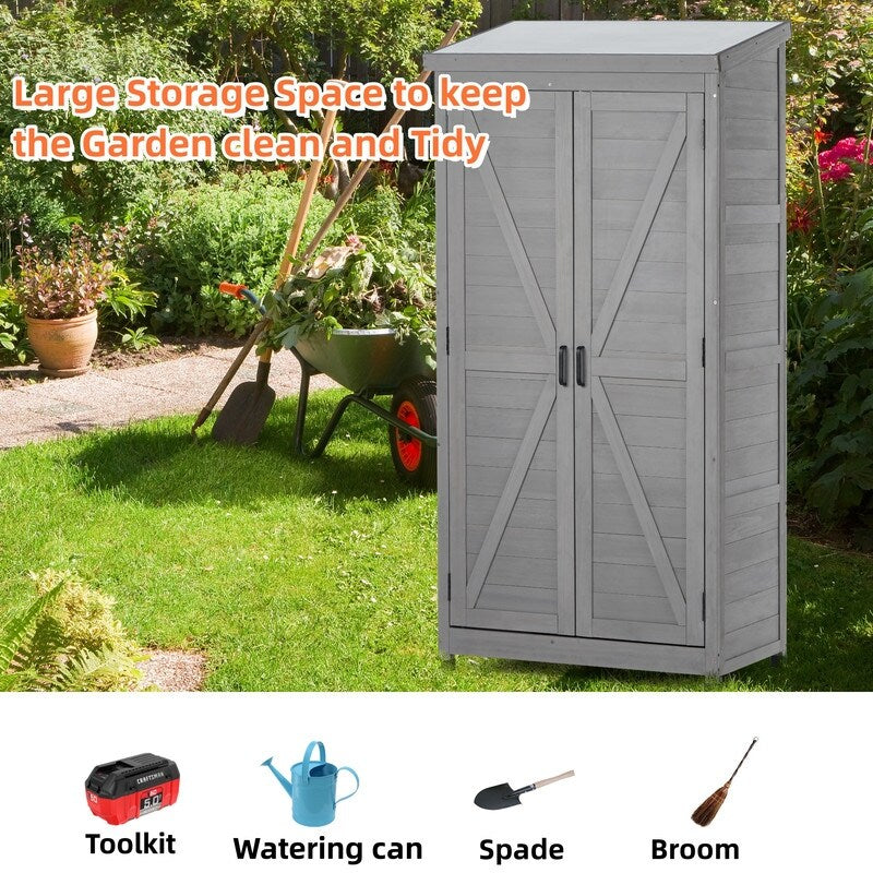 Outdoor Storage Cabinet and Metal Top,Garden Storage Shed,Outdoor Wood Tall Shed