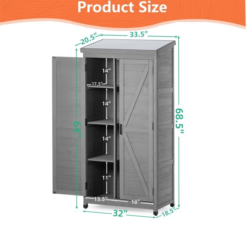 Outdoor Storage Cabinet and Metal Top,Garden Storage Shed,Outdoor Wood Tall Shed