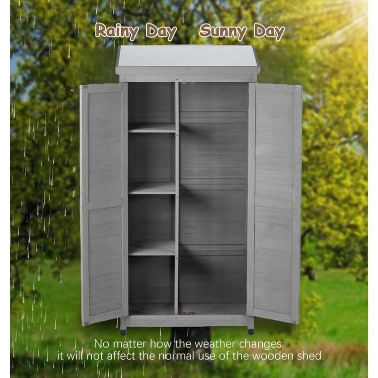 Outdoor Storage Cabinet and Metal Top,Garden Storage Shed,Outdoor Wood Tall Shed