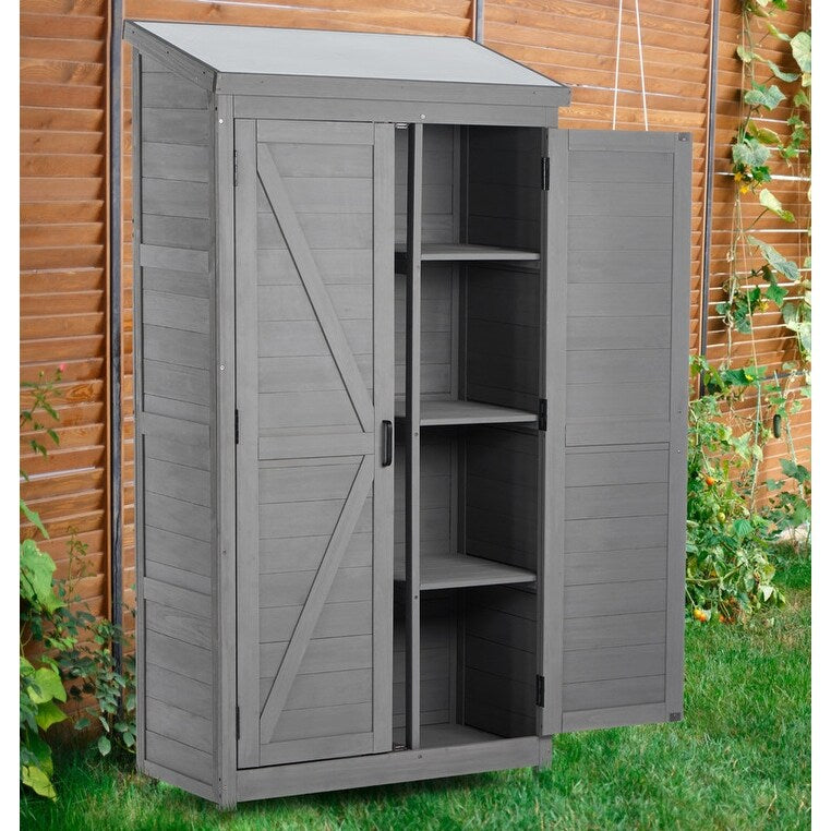 Outdoor Storage Cabinet and Metal Top,Garden Storage Shed,Outdoor Wood Tall Shed