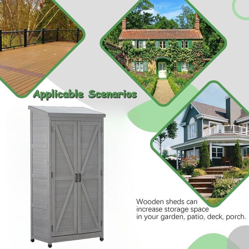 Outdoor Storage Cabinet and Metal Top,Garden Storage Shed,Outdoor Wood Tall Shed
