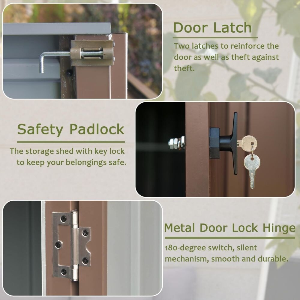 Outdoor Storage Shed , Metal Tool Sheds Storage House with Lockable Double Door