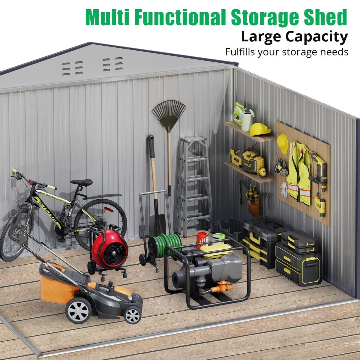 Outdoor Storage Shed, with Sloped Roof & Lockable Door