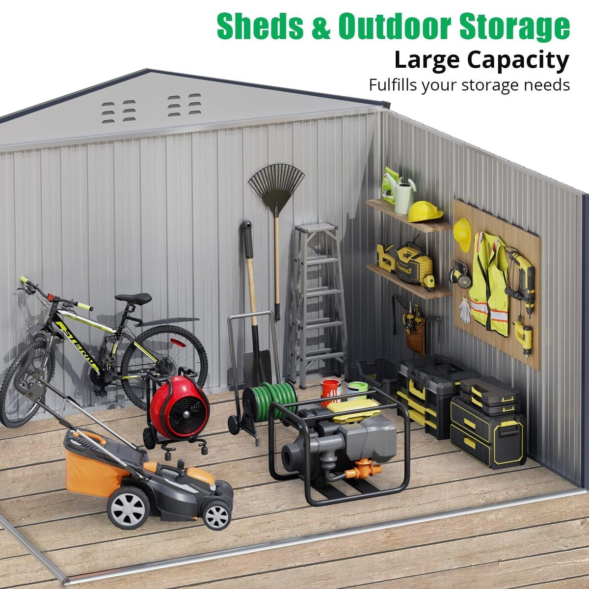 Outdoor Storage Shed, with Sloped Roof & Lockable Door