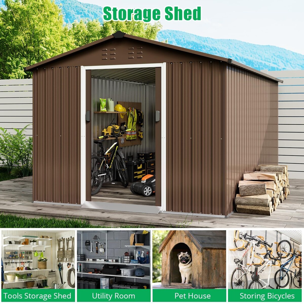 Outdoor Storage Shed, with Sloped Roof & Lockable Door