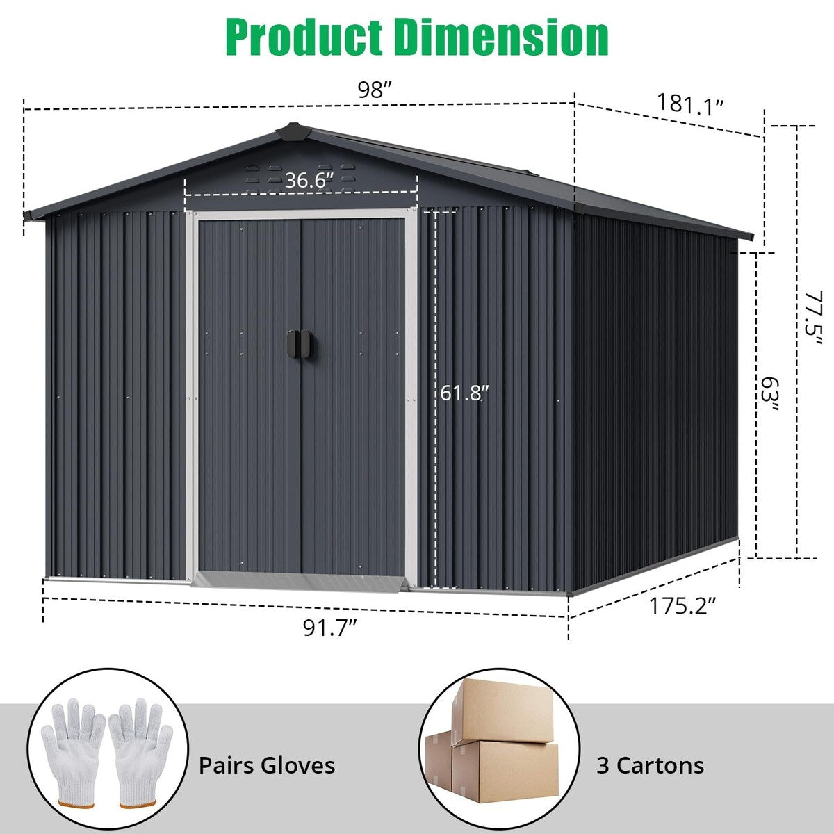 Outdoor Storage Shed, with Sloped Roof & Lockable Door
