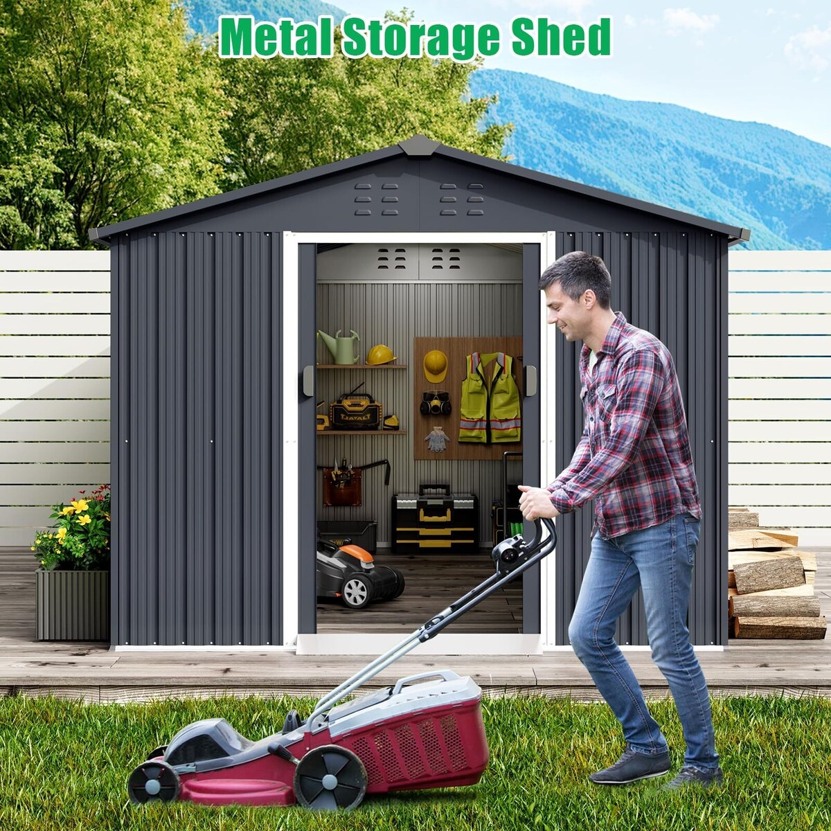 Outdoor Storage Shed, with Sloped Roof & Lockable Door
