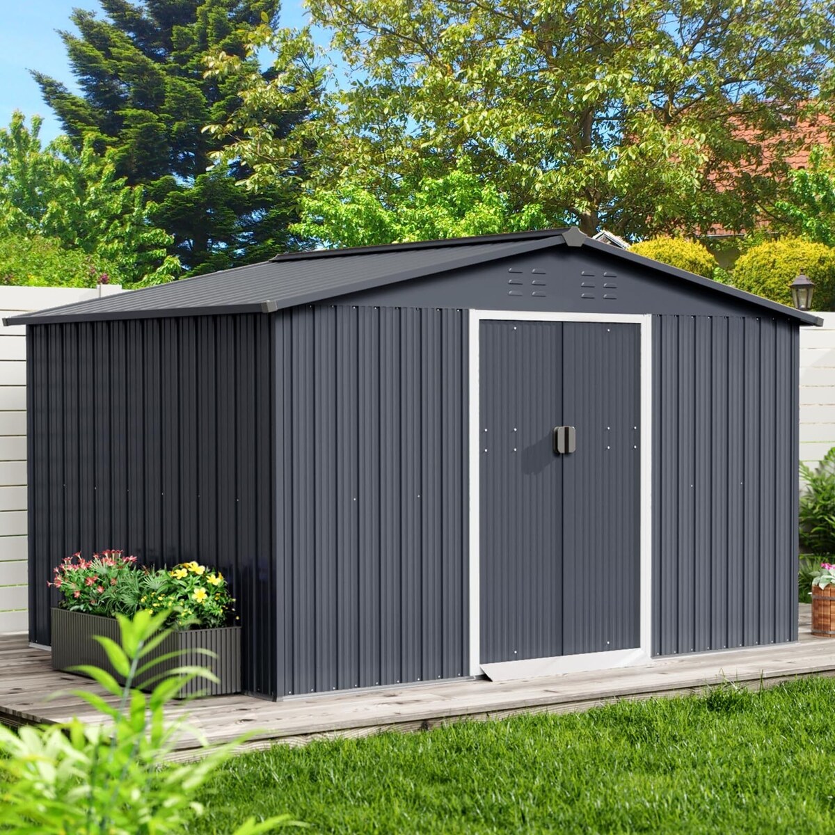 Outdoor Storage Shed, with Sloped Roof & Lockable Door