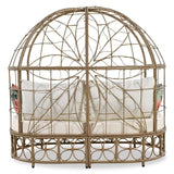 Outdoor Sunbed with Colorful Pillows,with Curtain,Natural Wicker - 59.8"*57.1"*33.5"