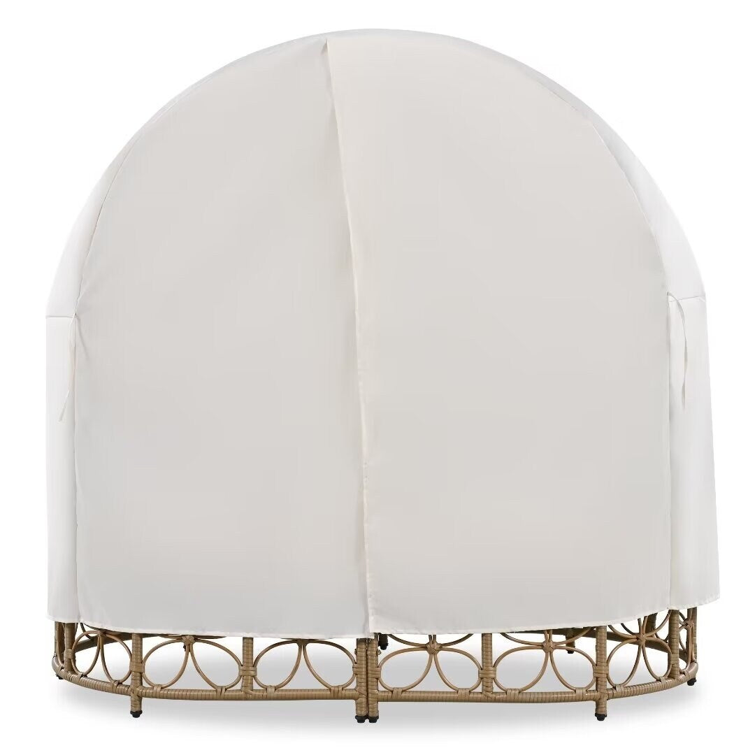 Outdoor Sunbed with Colorful Pillows,with Curtain,Natural Wicker - 59.8"*57.1"*33.5"