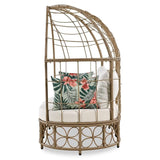 Outdoor Sunbed with Colorful Pillows,with Curtain,Natural Wicker - 59.8"*57.1"*33.5"