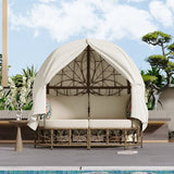 Outdoor Sunbed with Colorful Pillows,with Curtain,Natural Wicker - 59.8"*57.1"*33.5"