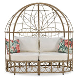 Outdoor Sunbed with Colorful Pillows,with Curtain,Natural Wicker - 59.8"*57.1"*33.5"