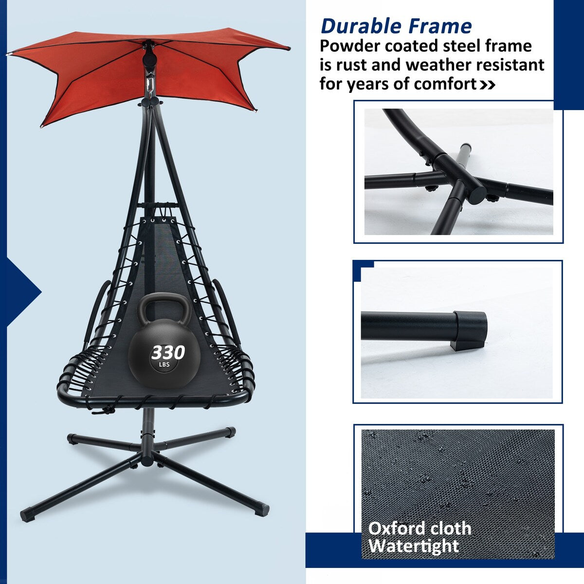 Outdoor Swing Chair with Adjustable Umbrella and Thick Cushion, Hanging Chaise Lounger with Removable Canopy