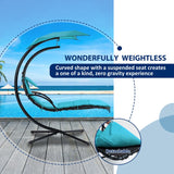 Outdoor Swing Chair with Adjustable Umbrella and Thick Cushion, Hanging Chaise Lounger with Removable Canopy
