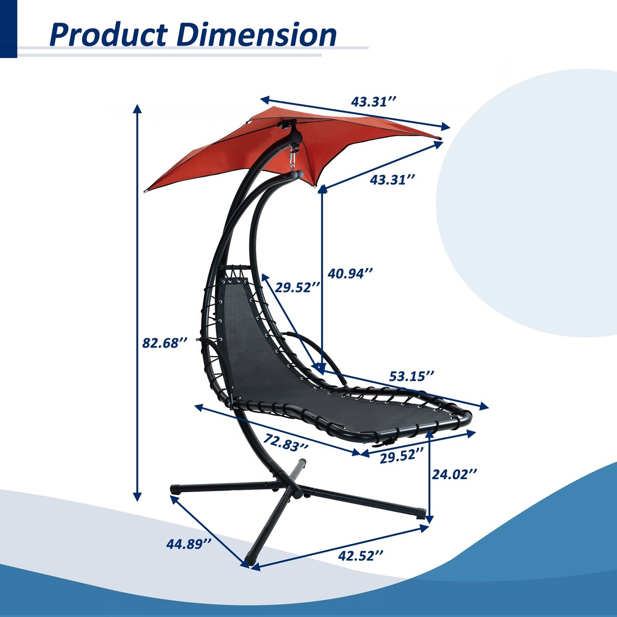 Outdoor Swing Chair with Adjustable Umbrella and Thick Cushion, Hanging Chaise Lounger with Removable Canopy